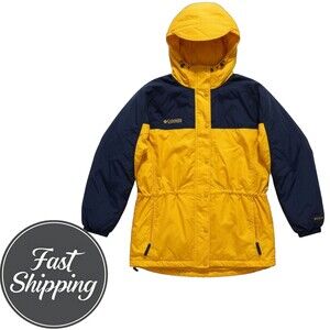 Columbia Women’s L Oversized Vintage Hooded Windbreaker Jacket – Navy/Yellow